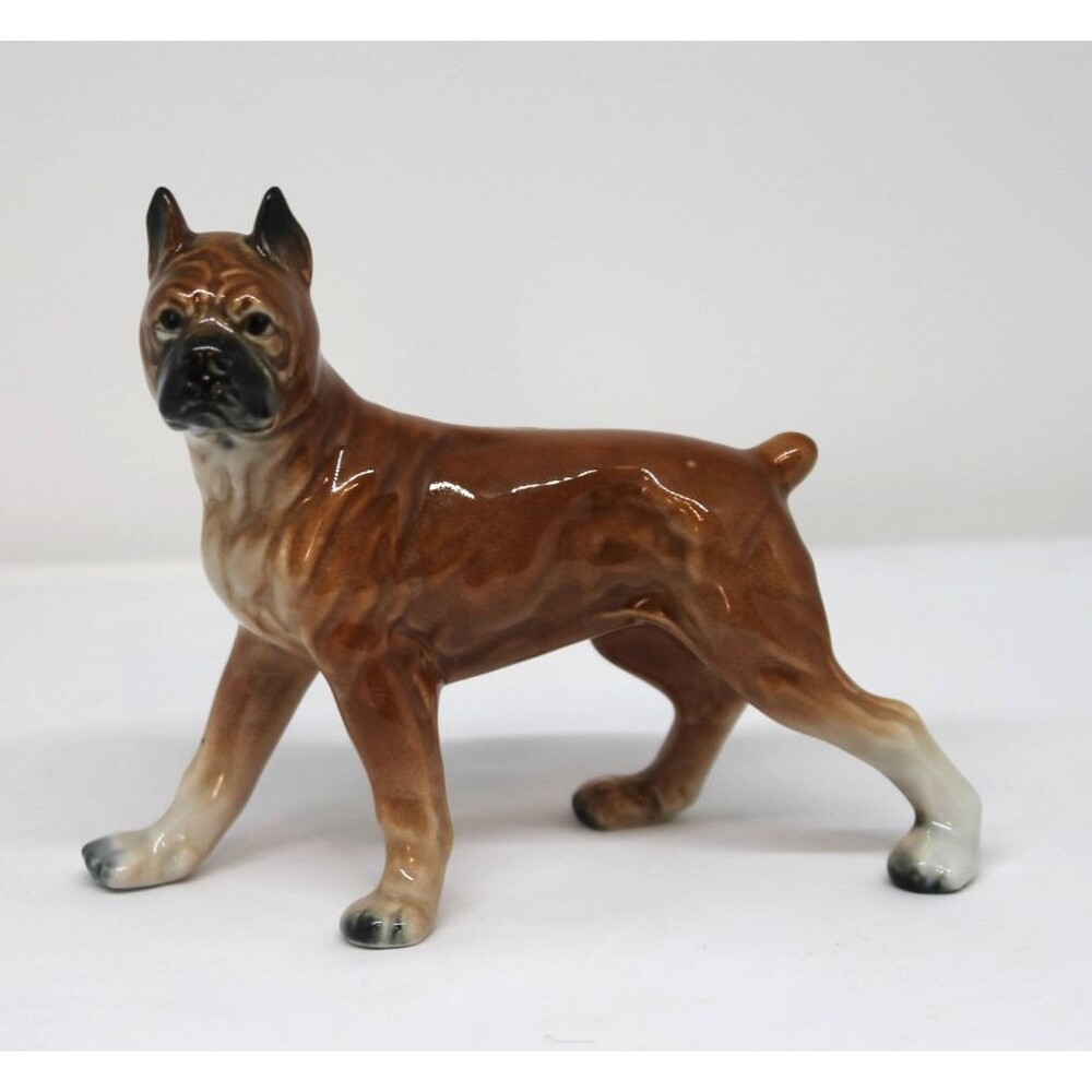 VINTAGE JAPAN PORCELAIN WALKING BOXER DOG FIGURINE 5.5" long